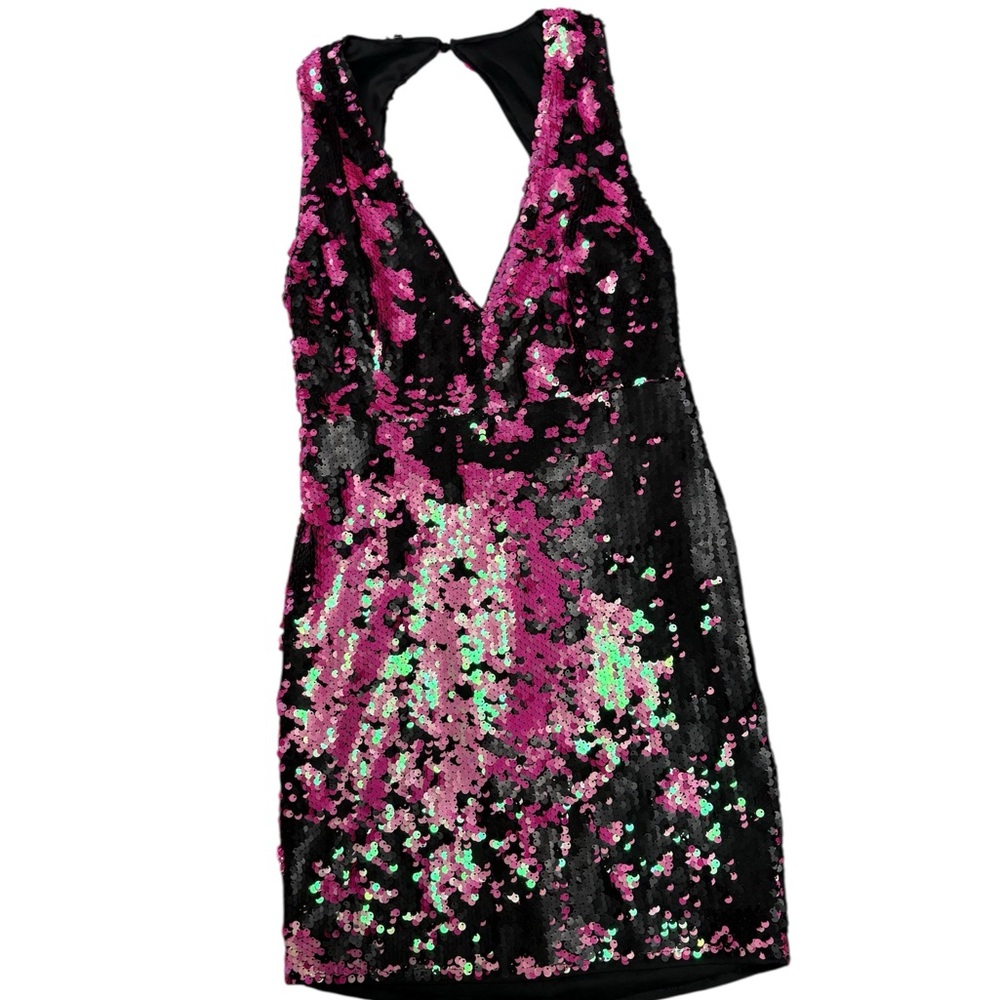 Elegant Pink and Black flip Sequin Dress